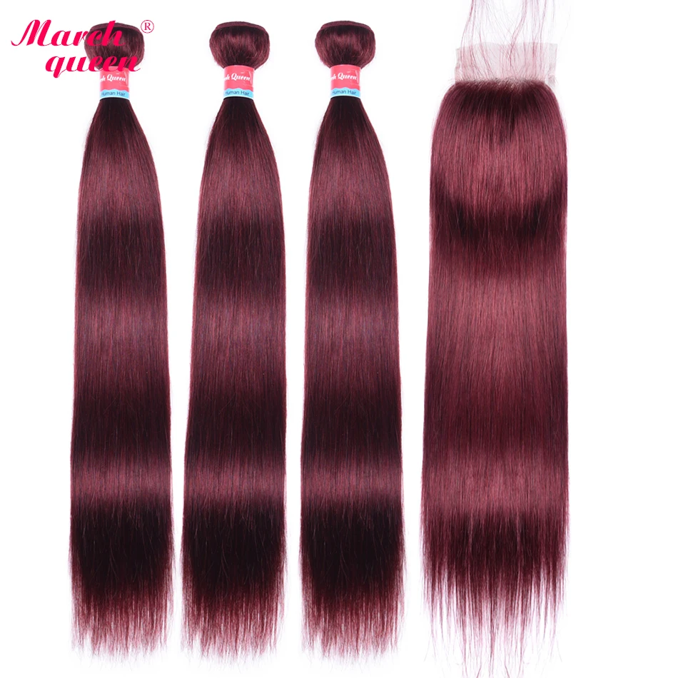 # 99J вьетнамские Прямые волосы 3 пучка с закрытием красное вино человеческие