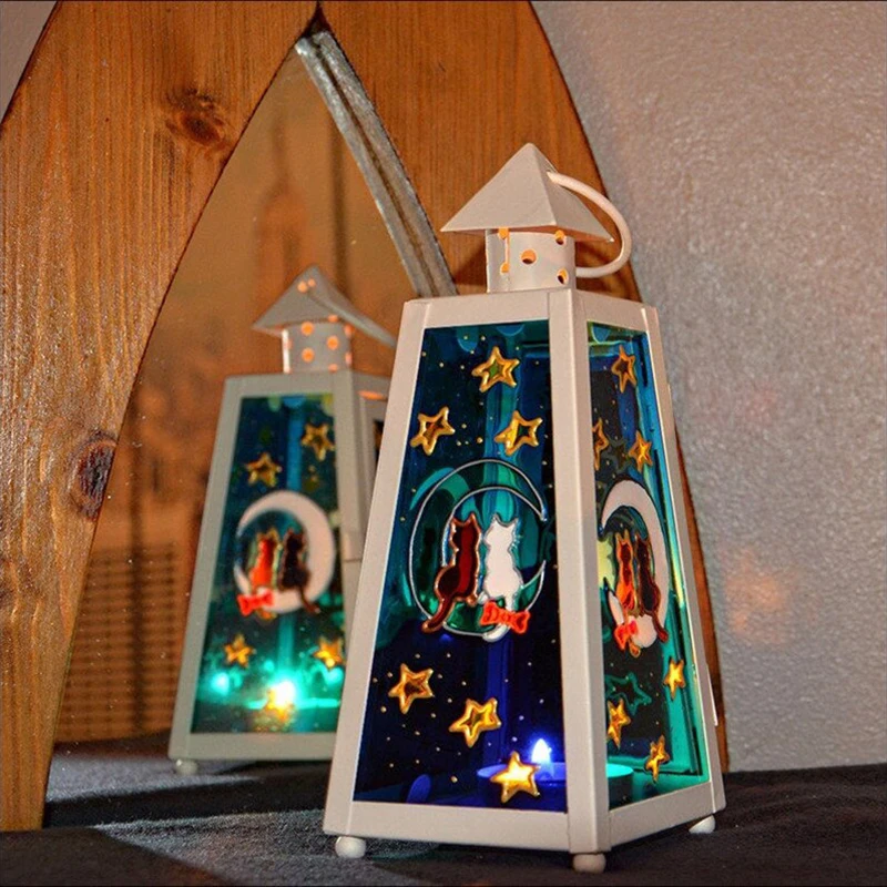 

Little Cat Stained Glass Lantern Super Cute USB Rechargable Lamp for Desktop Decoration Household 20cm MYDING