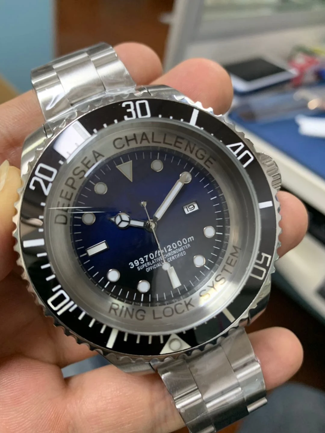

New Men's Automatic Mechanical Watch Stainless Steel Black Blue Ceramic Bezel Sapphire Crystal Heavy Big 51mm