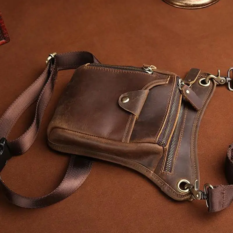 Men Motorcycle Rider Leather Drop Leg Bag Tactical Military Belt Waist Fanny Pack