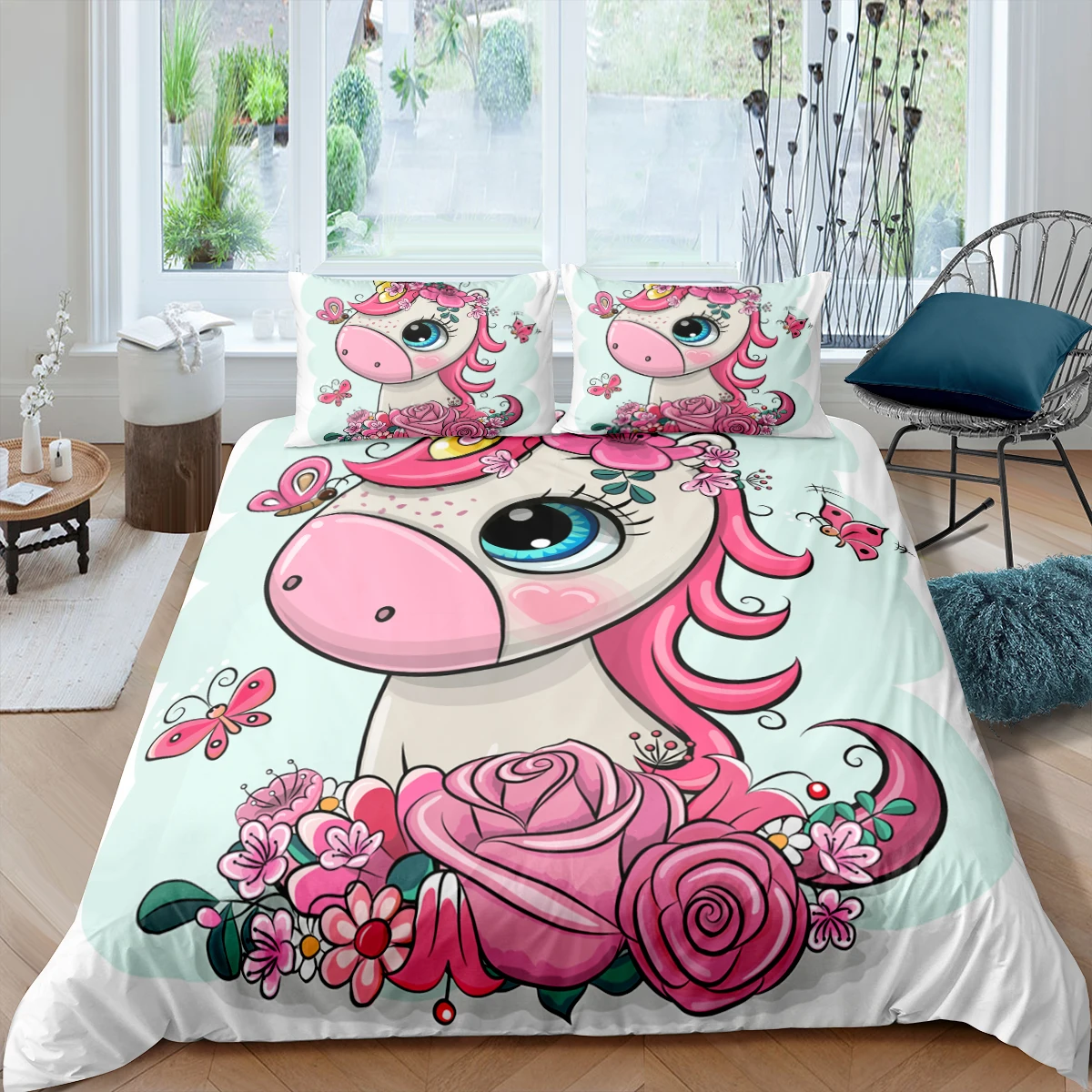 

3D Cartoon Unicorn Rainbow Bedding Set Queen King Size Girls Comforter Duvet Cover Sets 2/3pcs Luxury Quilt Covers Pillowcases