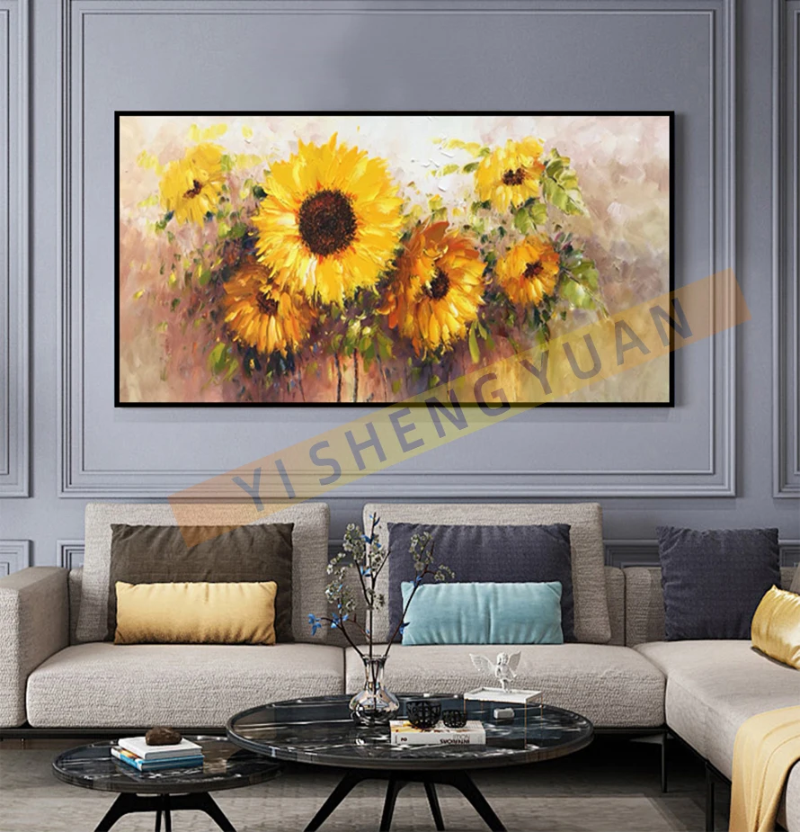 

Sunflower Fields Oil Painting On Canvas Lanscaple Hand-painted Pictures Or Photography Pictures Wall Art Unframed Home Decor