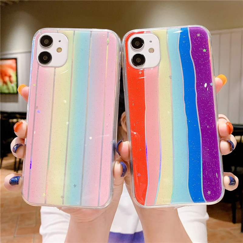

Sunshine Girl Rainbow aurora Soft Silicone Phone Cases For iPhone 13 12 Mini 11 Pro Max XR XS 7 8 Plus SE Shockproof Full Shell