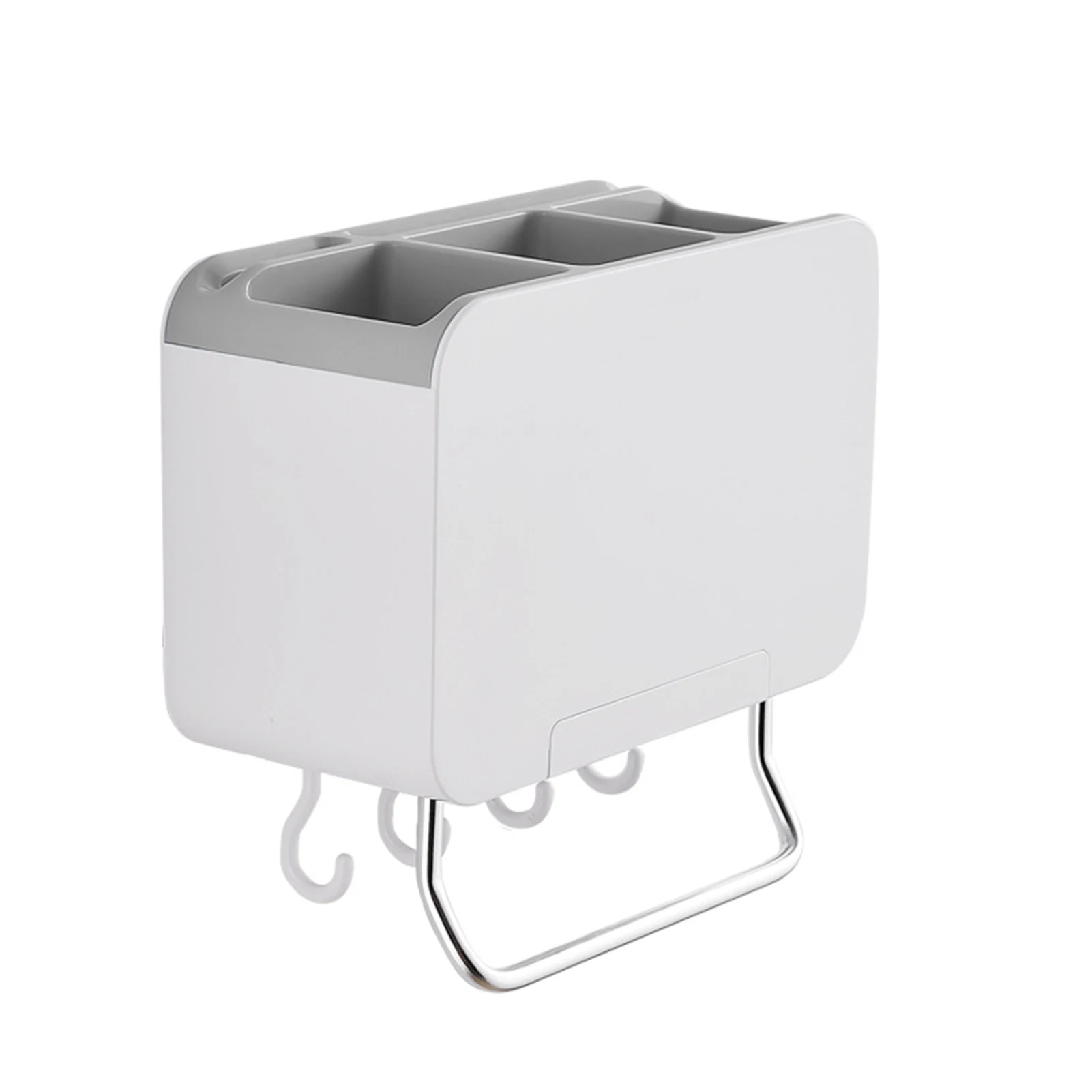 

Spoon Durable Cutlery Drying Rack Kitchen Easy Install 3 Grids Multifunction With 4 Hooks Self Adhesive Wall Mounted Chopsticks