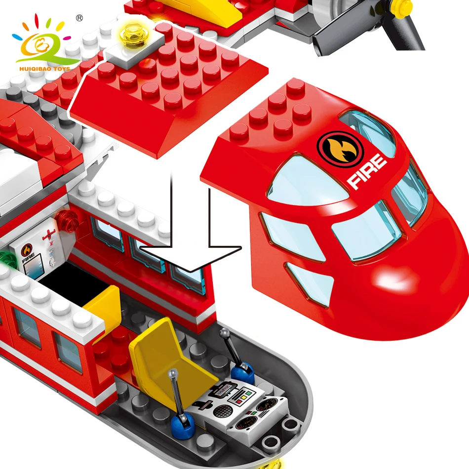 HUIQIBAO игрушки 433 шт. пожарный вертолет грузовик строительные блоки для детей