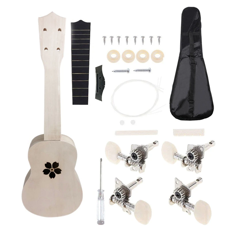 

21-дюймовое укулеле DIY Kit с вырезанными узор с Сакурой Soundhole, сборки и Краски свой собственный игрушечный музыкальный инструмент