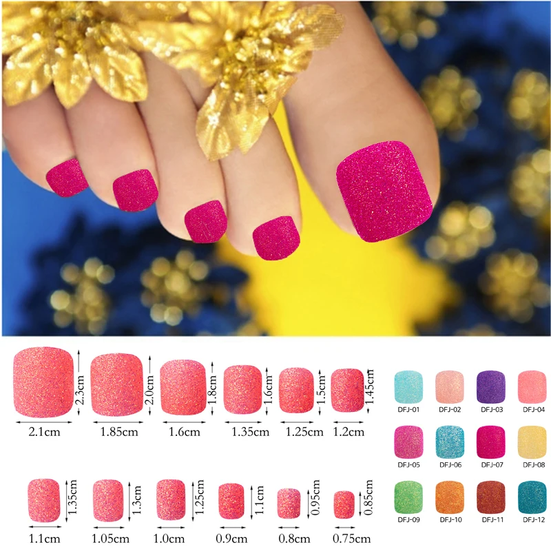 

24Pcs/Set French Style Toes Fake Nails Full Cover Glitter Powder Oval False Nails Artificial Extensions Nails Art Tips