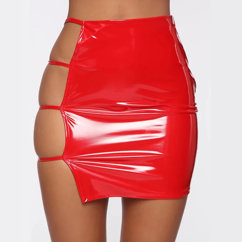 Bkld искусственная кожа Высокая талия Bodycon Оболочка Сексуальная Женская открытая обтягивающая юбка-карандаш неоновый зеленый PU Короткие вечерние Клубные мини-юбки