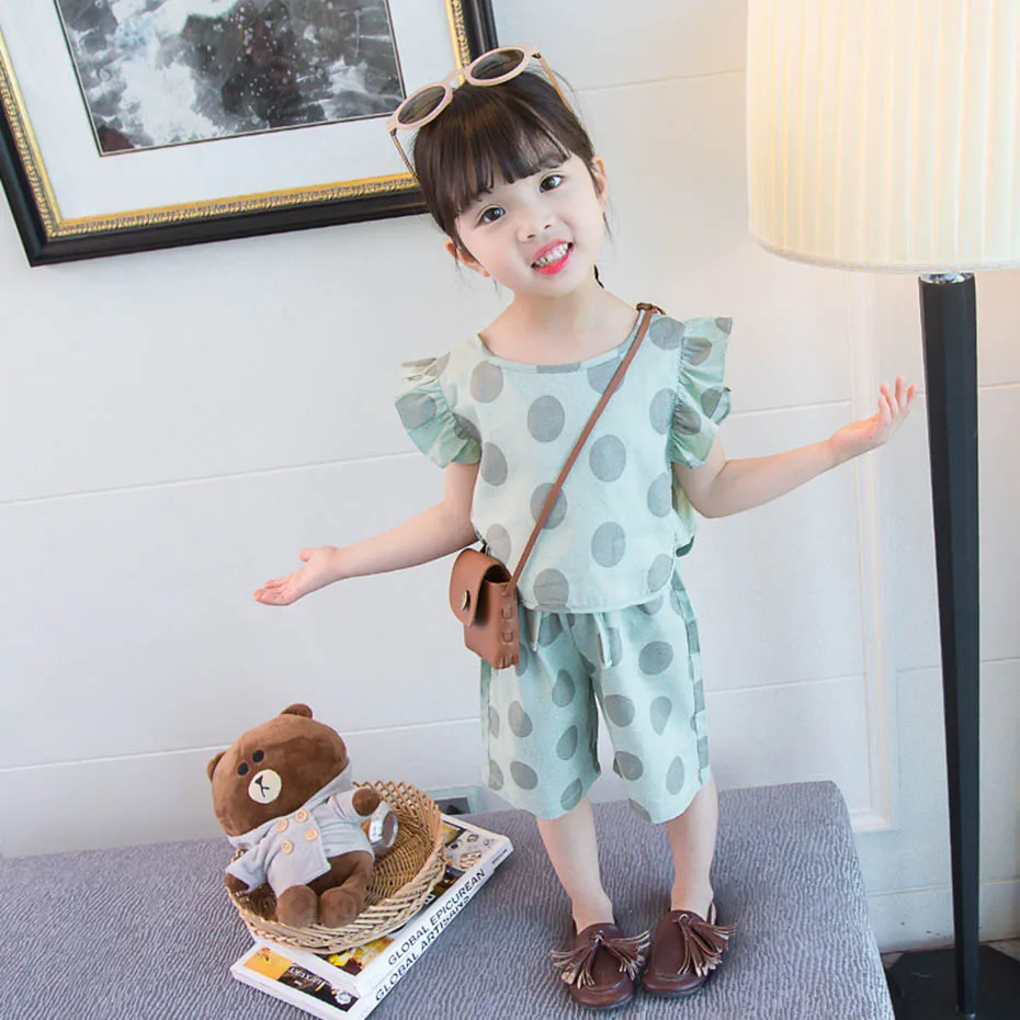 Одежда для маленьких девочек спортивные костюмы в горошек жилет + шорты 2