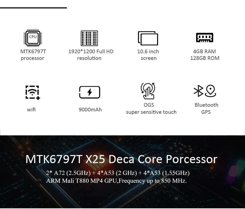 ANRY 10.6 Inch Tablet PC IPS 1920x1200 4G LTE Phone Call 4GB RAM 128GB ROM Deca Core Tablets MTK6797T Android 8.1 Dual Wifi GPS