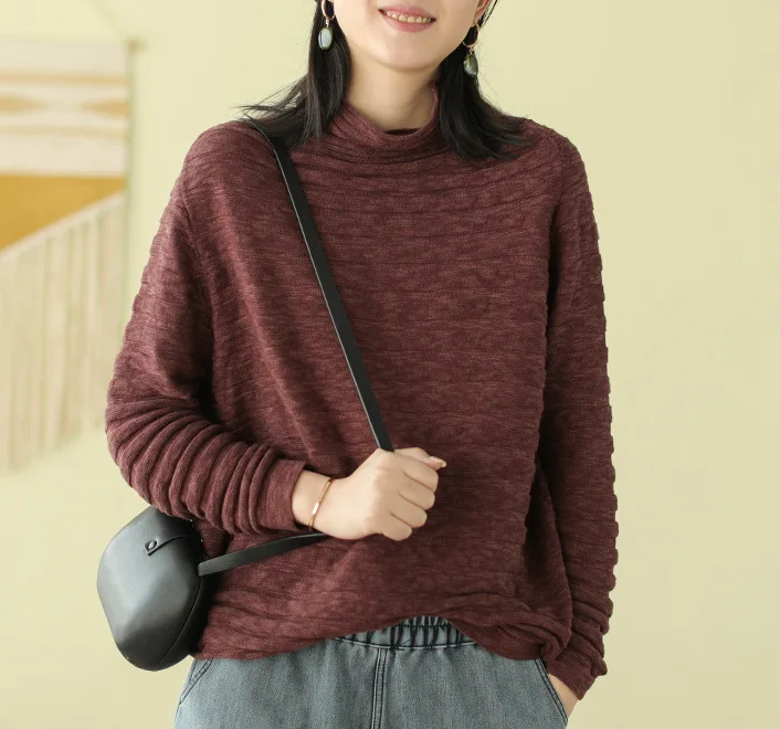 Женская водолазка с высоким воротником Свободный пуловер в стиле ретро