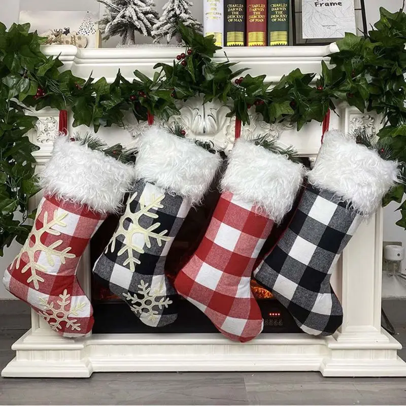 

4 шт./компл. рождественские чулки, снежинки, решетка, подарок, мешок для конфет, подвесная Рождественская елка, камин, украшения для домашвечерние