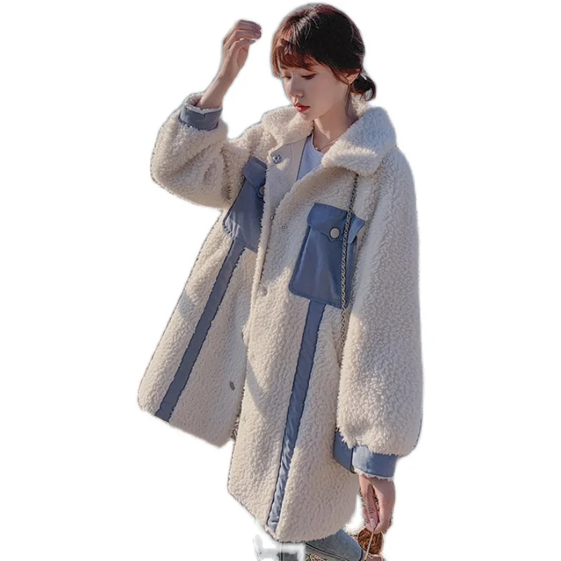 

CMAZCMAZBig Goods Have Been Released 2021 Spring and Autumn Contrast Color Fur Integrated Lamb Wool Coat ZBM