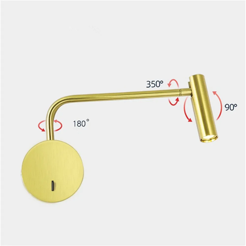 

Indoor 3W Rotating Led Metal Wall Lamp AC85-265V Modern Luxury Hotel Room Indoor Home Lighting Staircase Bedroom Bedside Lamp