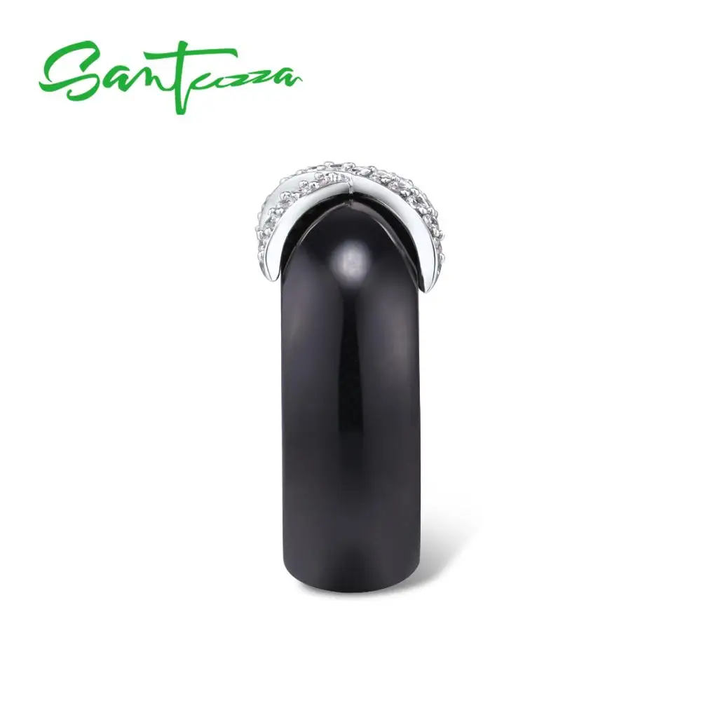 SANTUZZA, серебряные кольца для женщин, чистый 925 пробы, серебро, Круглый, белый, черный, керамика, кубический цирконий, необычные, anillos, хорошее ювелирное изделие