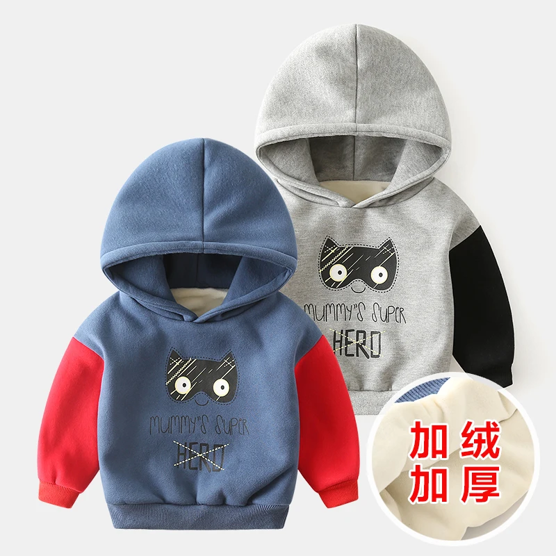 

Свитшот для маленьких мальчиков, детская одежда, осень-зима 2019, Новые пуловеры для мальчиков с бархатной подкладкой, свитшот для малышей