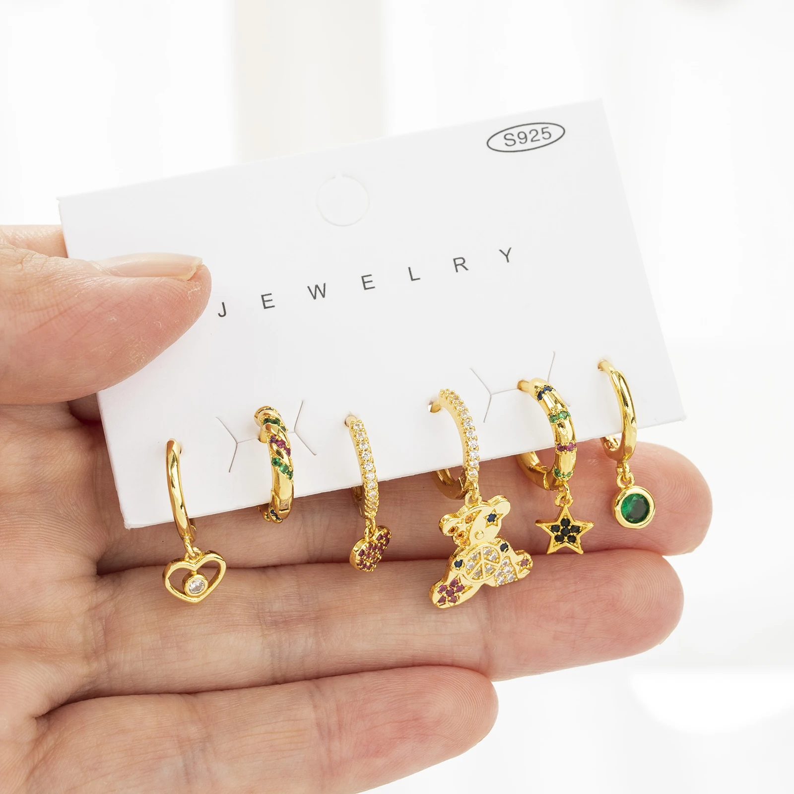 

6 Pcs Set Fashion Brilliant Crystal Danity Small Hoop Earrings Enimal Dangle Drop Earrings For Women Engagement Jewelry Gift