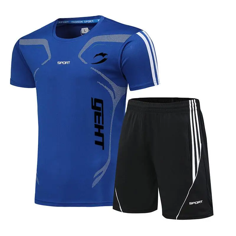 

GEHT summer plus size men's sports suit short-sleeved shorts sportswear running fitness clothes men's suit casual quick-drying c