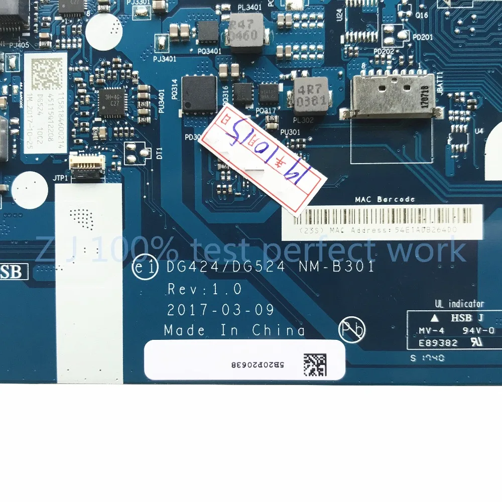 Для LENOVO IDEAPAD 320-15IAP материнская плата для ноутбуков FRU 5B20P20638 W/N3350 2G DG424/DG524 NM-B301 DDR3L мб тестирование Быстрая