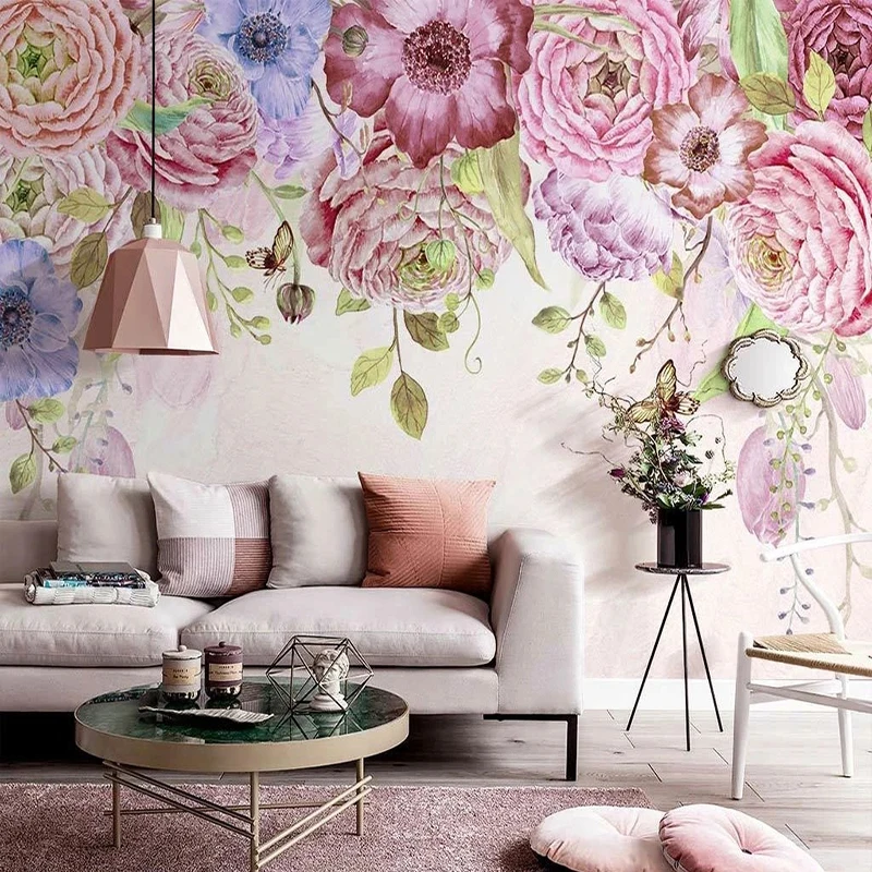

Custom Mural Wallpaper Nordic 3D Hand-painted Romantic Flowers Fresco Living Room TV Sofa Bedroom Home Decor Papel De Parede 3 D