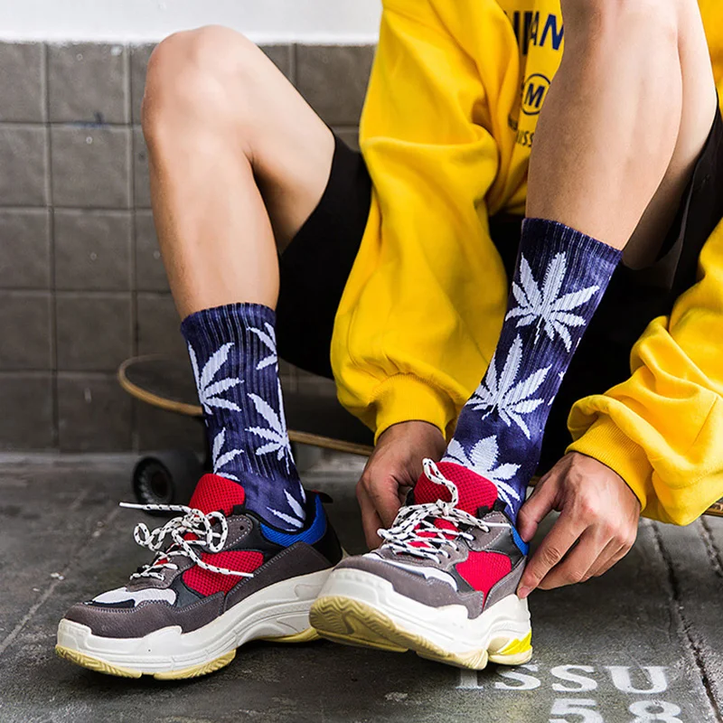 1 пара крашеные галстуком кленовые носки с листьями длинные модные для мужчин