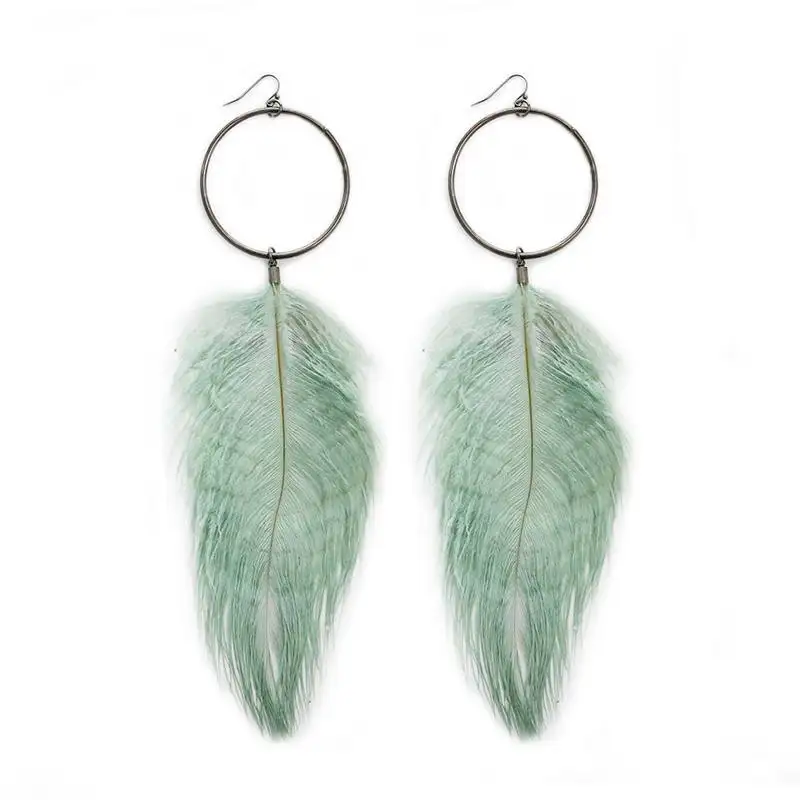 

Winter Ostrich Feather Earrings Long Black Circle Authentic Plume Girl Earrings Dangle Jewelry Sister Gift Wholesale E7808 ZWPON