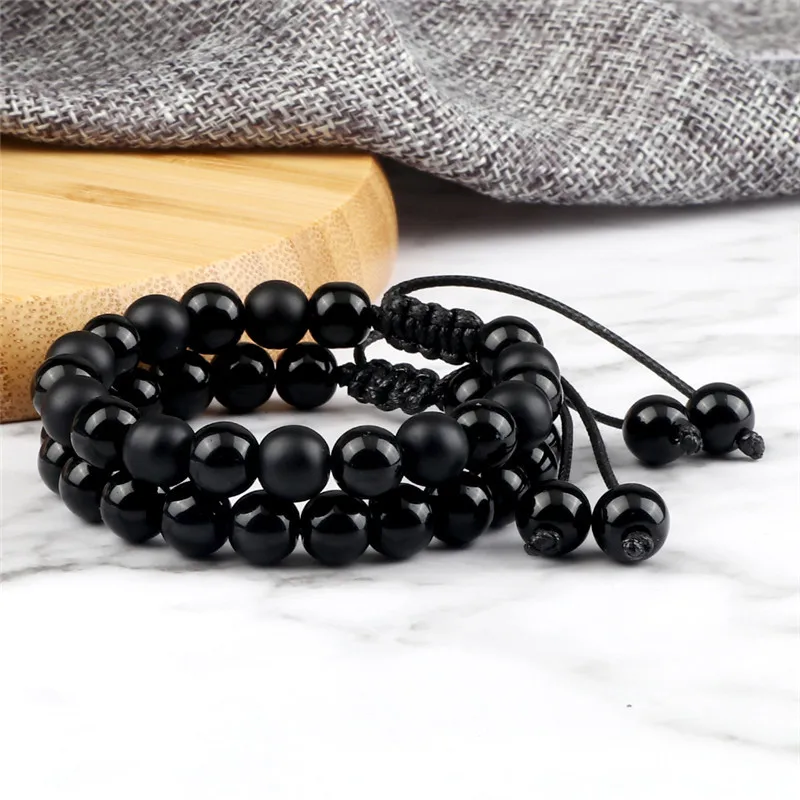 Плетеный браслет с бусинами из натурального камня 2 шт./компл. 8 мм - купить по