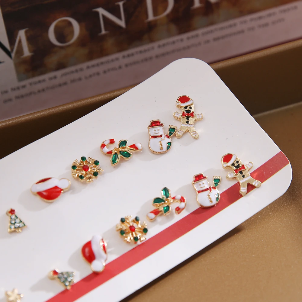 

EN Christmas Earrings Set 8 Pairs Combination Christmas Tree Snowflake Santa Claus Earring Set Gifts 2021 New Year Stud Jewelry