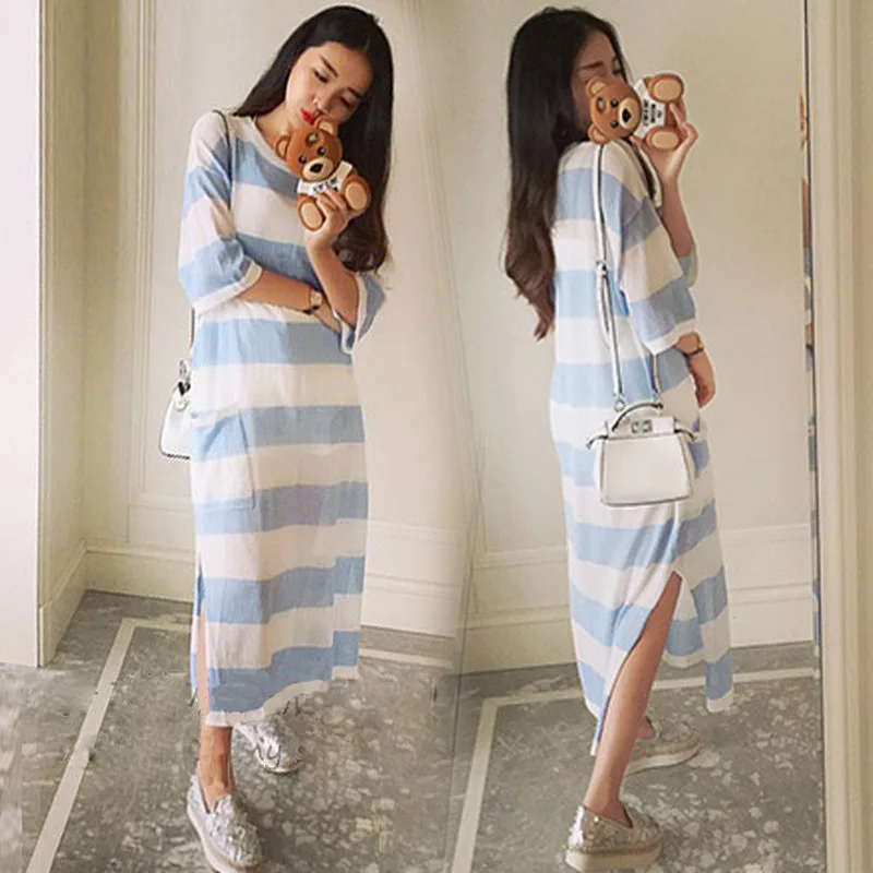 Ночная рубашка в полоску для беременных свободная ночная с полурукавами