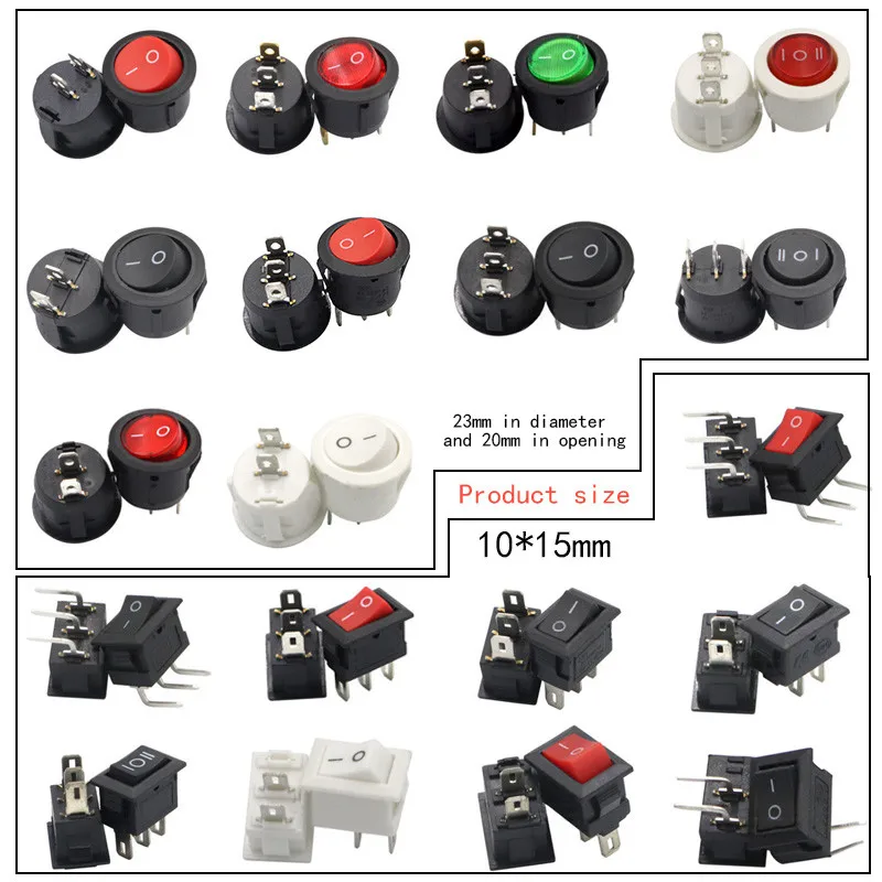 5/10 шт. KCD1 23 мм круглый тумблер 2/3Pin ВКЛ-ВЫКЛ-на 2/3 позиции 6A/250V 3A/250V SPST светодиодный