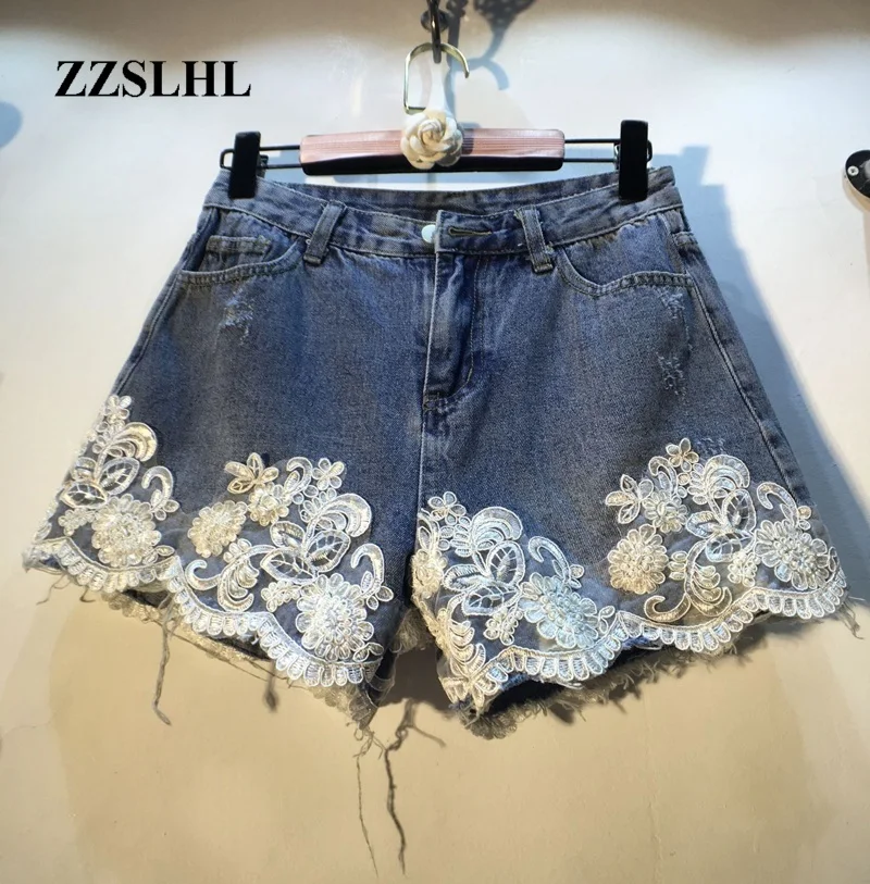 

Джинсовые штаны для женщин, Новинка лета 2020, простроченные кружевные тонкие джинсовые шорты с завышенной талией, женские джинсовые шорты