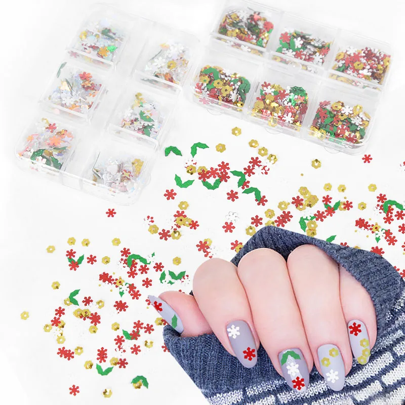 

1box Nail Art Sequin Rainbow Shining Snowflake Star Fake Nail Decoration Set DIY Phone Case Greeting Card Scrapbook Decoration