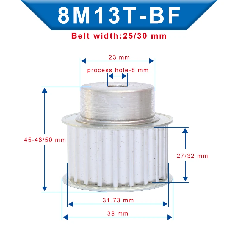Шкив для ремня с круглыми зубьями дуги/13T/14T/15T Ширина 25/30 мм алюминиевое колесо