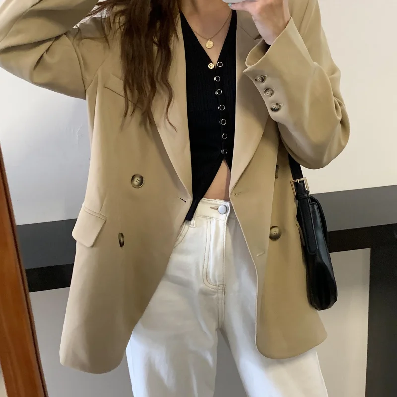 

HziriP All Match Loose Office Lady Korean Autumn 2021 Large Size Solid Outwear Streetwear OL Blazers Chic Vintage Stylish Coats