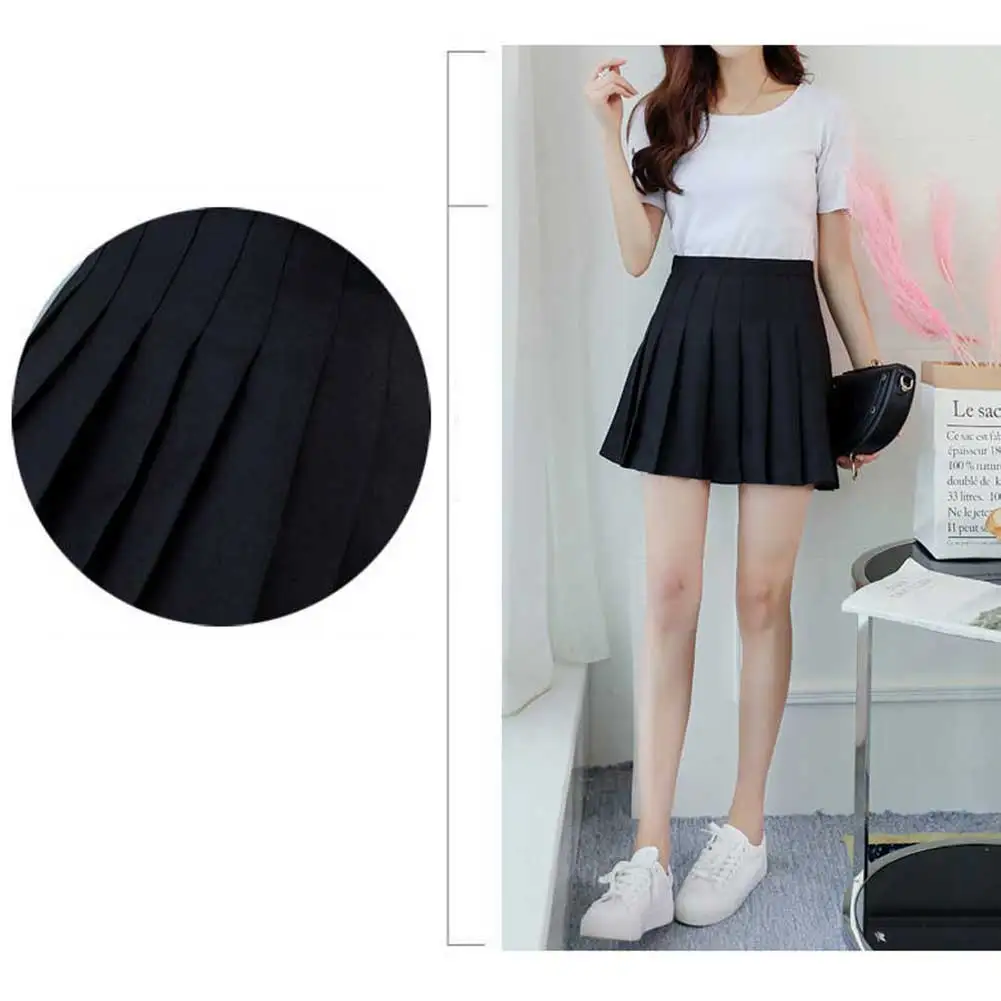 

Korean and Japanese style High Waist Pleated Skirt A-Dress College Style Mini Skirt Safe Mini Dress Suitable for Four Seasons sh