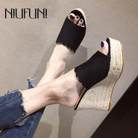 niufuni wedge sandals woven hemp rope platform casual womens slippers wavy suede peep toe women shoes thick high heels slides