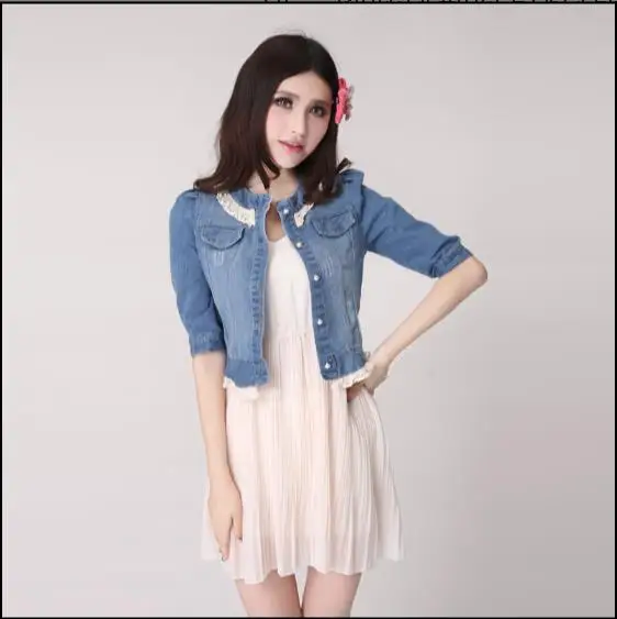 2019 новые тонкие кружевные джинсовые куртки одежда с заплатками джинсовое пальто