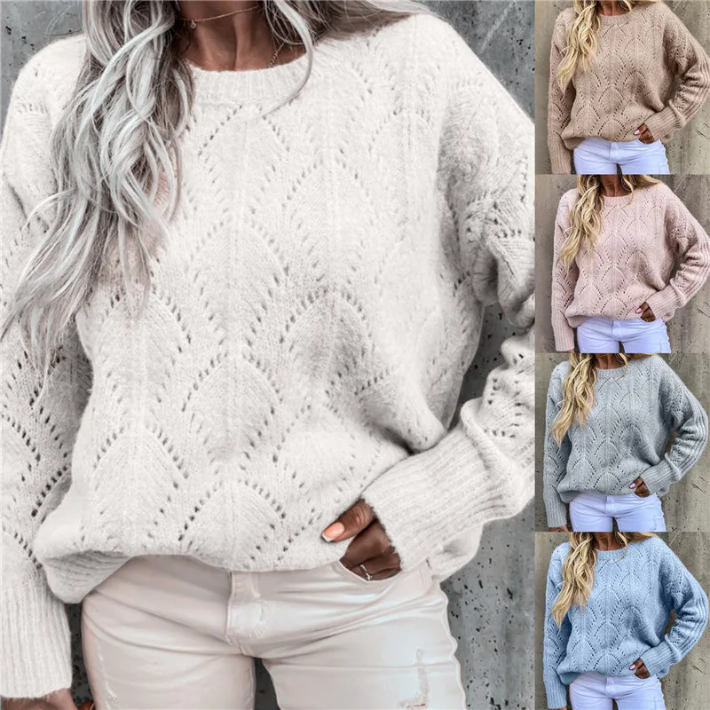 

Autumn And Winter New Sweater Women's Fashion Round Neck Hollow Out Cashmere Wool Knitted Pullover Ladies Street Wear Popular