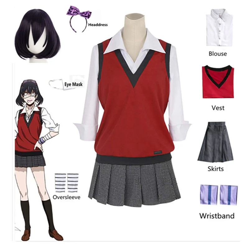 

Anime Ikishima Midari Cosplay Costume Kakegurui Compulsive Gambler Wig JK Student Uniform Schoolgirl School Suit