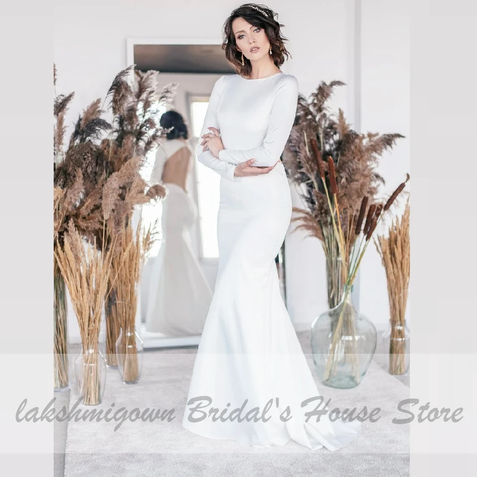 

Lakshmigown Satin Dress Mermaid Long Sleeve Wedding Gowns Sexy Bridal Dinner Party Dress 2020 Vestido Boda Sirena