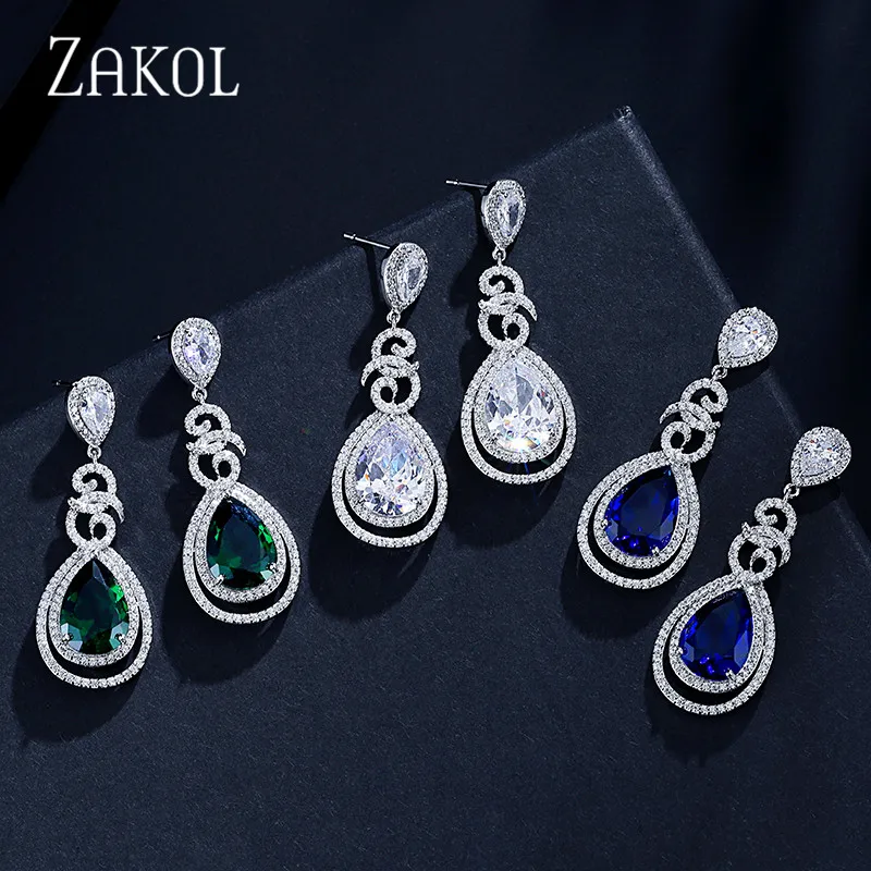 Роскошные Длинные серьги-подвески ZAKOL с фианитами в форме капли воды для