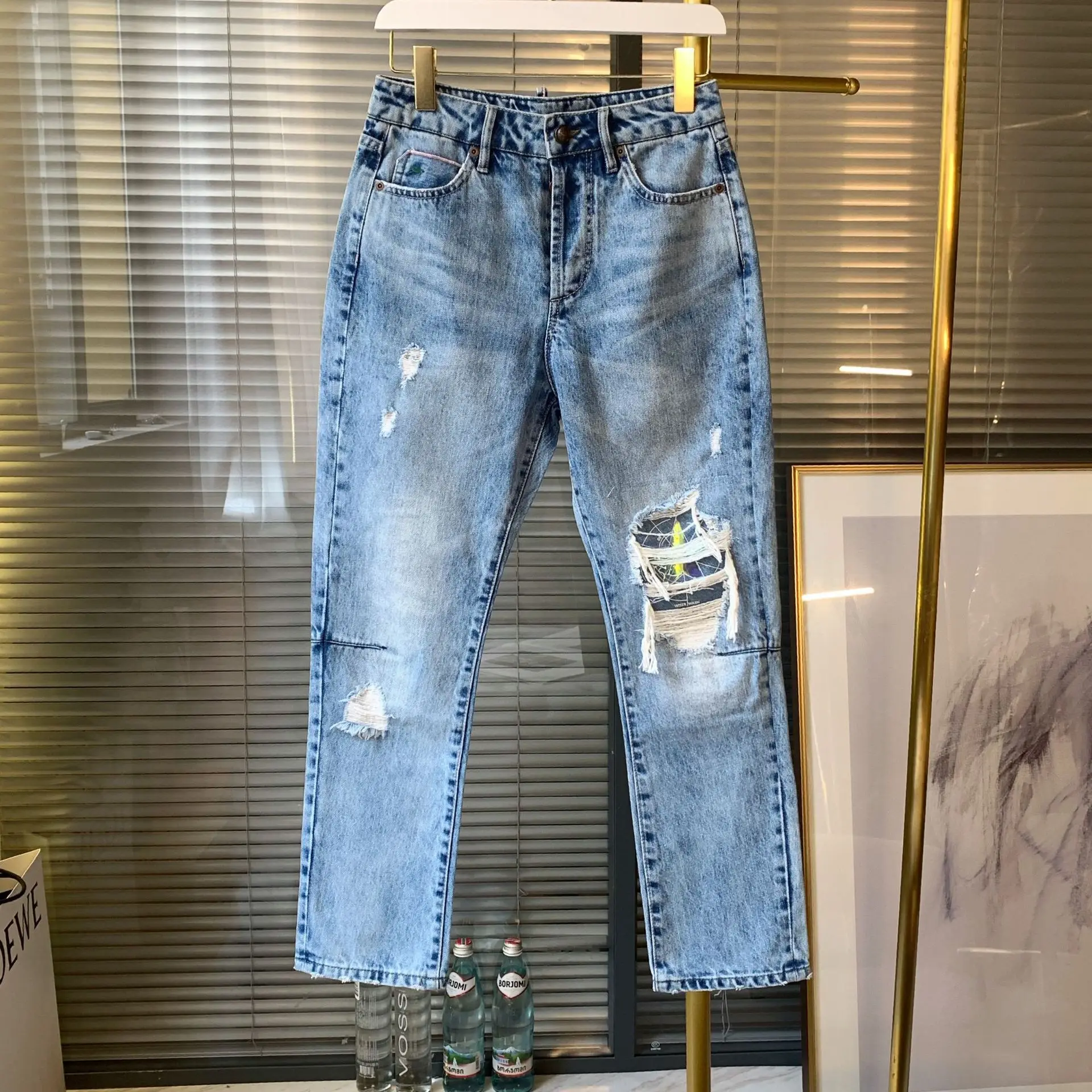 Женские брюки облегающие тонкие джинсы с шарфом Осень-зима 2019 | Женская одежда