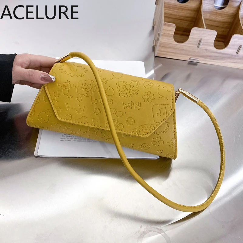 

ACELURE Cute Catton PU Leather Small Shoulder Bags for Women Fashion Girls Solid Color Cover Flap Handbags Ladies Purse Flap