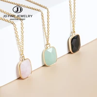 jd natural pink quartz pendant necklace women fashion square faceted gold color chain choker female summer elegant jewelry