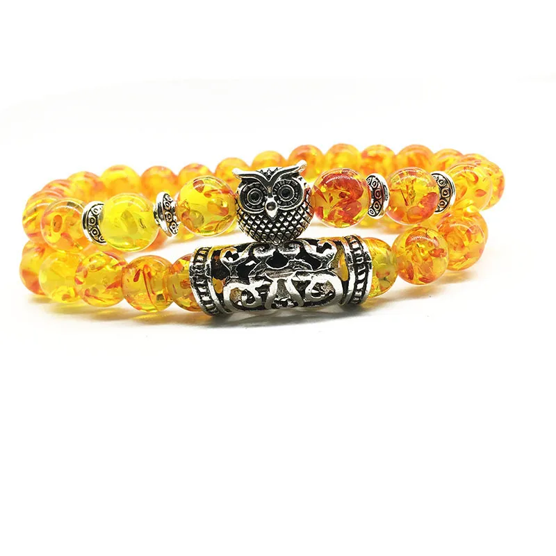 

5set 8mm bead bracelets silver Vintage owl Charm Bracelet Men Matte Stone Bracelet For Men Women gift set