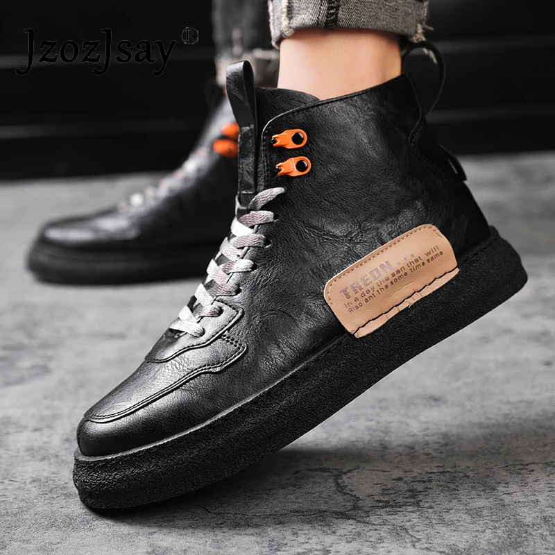 New Print Luxury Mens Shoes Casual Flats Red Black 2020 Autumn High Top Men Sneaker Fashion Lace-up Hip Hop PU Leather | Обувь