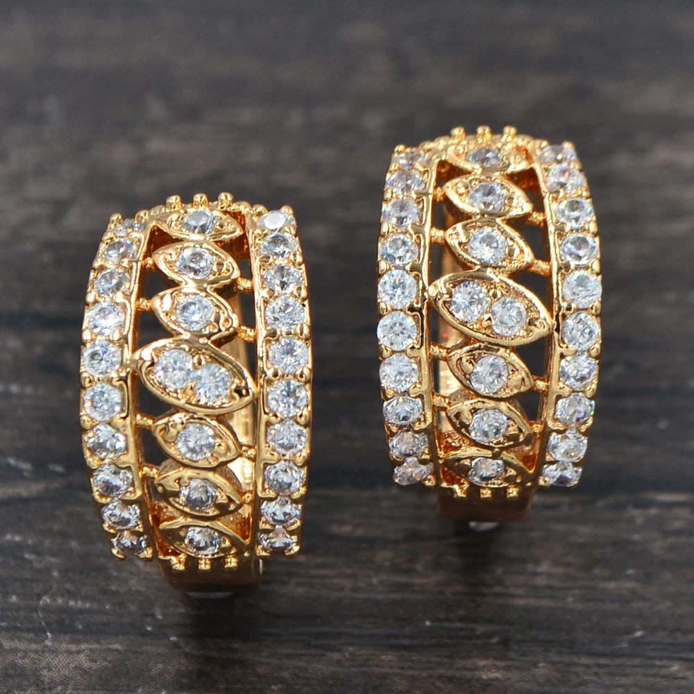 Модные женские золотые Роскошные серьги кольца с фианитом CZ для свадьбы