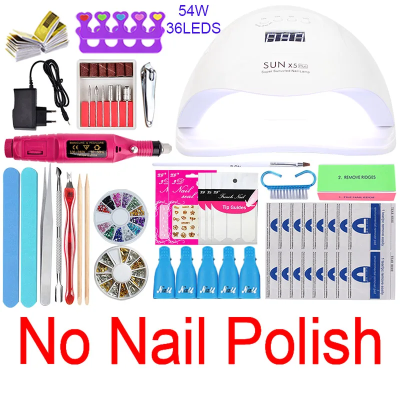48w lamp no Polish Набор для ногтей 80 54/24 Вт УФ-лампа 18 цветов Гель-лак для ногтей топ-покрытие комплект гель-лаков для ногтей маникюрный набор Электрический Маникюрный Набор - Цвет: 48w lamp no Polish
