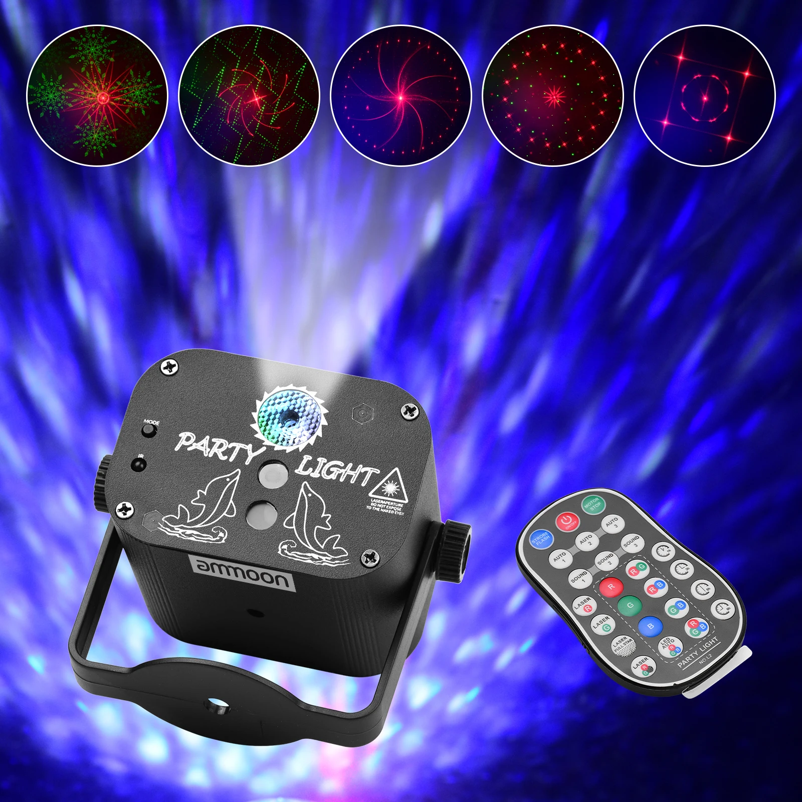 

ammoon IGB-T818 Mini Projector Light Stage Beam Lights USB Powered Sound Activated Remote Control with Strobe Flash Effects