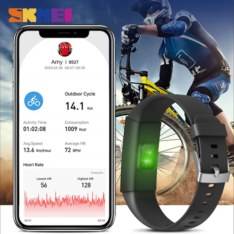 SKMEI сенсорный Экран IPS Дисплей смарт-браслет монитор сердечного ритма во время